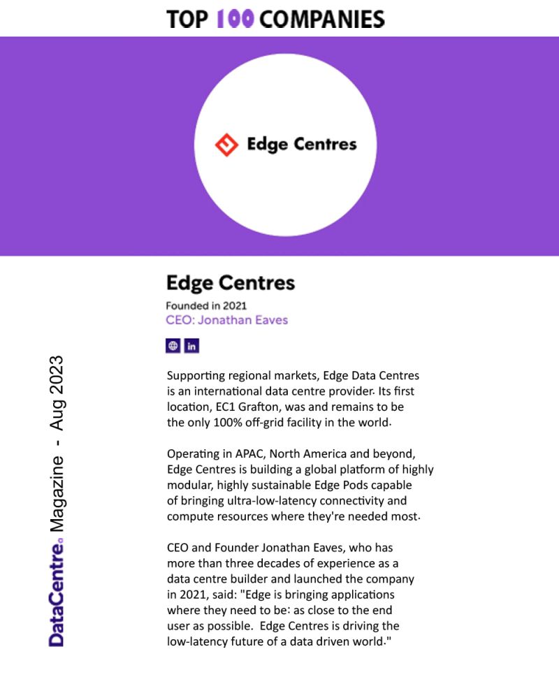 Edge Centres is proud to be listed in the 𝗧𝗼𝗽 𝟭𝟬𝟬 𝗗𝗮𝘁𝗮 𝗖𝗲𝗻𝘁𝗿𝗲 𝗖𝗼𝗺𝗽𝗮𝗻𝗶𝗲𝘀 Globally